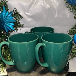Corelle Forest Hunter Green Stoneware Coffee Cups Mugs Made In Thailand Set of 3